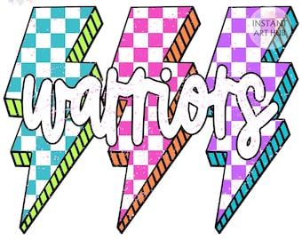 Warriors Png, Checkered Png, Retro Warriors Sublimation, Game Day Png, Warriors Shirt, Warriors Mascot Png Neon Warriors Png Team Spirit png