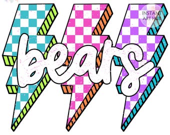 Bears Png: Lightning Checkered Png, Retro Bears Sublimation, Game Day Png, Bears Shirt, Bears Mascot Png, Neon Bears Png, Team Shirt Design