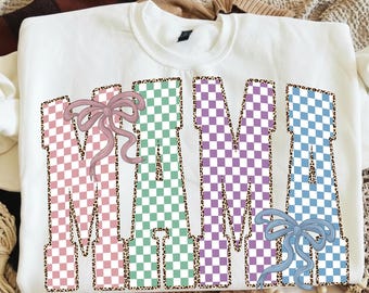 Easter Mama PNG: Checkered Letter Shirt Design, Easter Bunny png, Preppy Easter png, Cute Spring Mama Digital Download