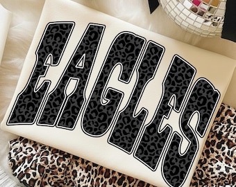 Eagles PNG: Black Leopard Eagles Mascot PNG, School Spirit Game Day Sublimation Design, Varsity Football Shirt PNG