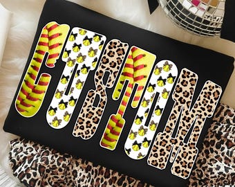 Custom Softball PNG: Personalized School Spirit Sublimation, Editable Team Shirt PNG, Team Spirit Baseball Shirt Design Custom Softball