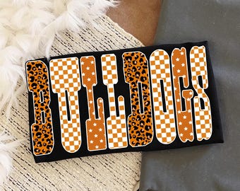 Bulldogs Mascot PNG, Checkered Leopard Print, Game day Football png, School Spirit (Digital Download)
