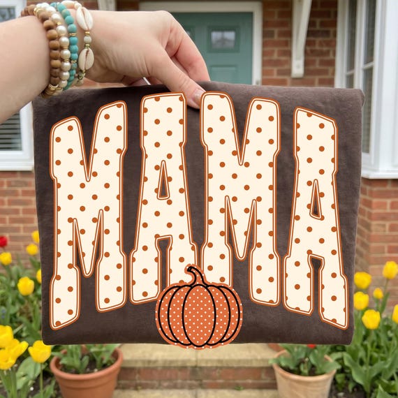 Retro Mama Pumpkin PNG: Trendy Fall Polka Dot Mama Shirt Sublimation Design (Digital Download)