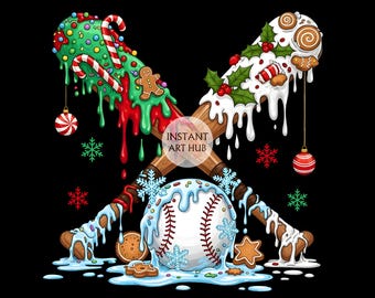 Christmas Baseball Drip PNG: Retro Game Day Designs Ice Cream Drip Png, Baseball Game Day Png, Digital Download
