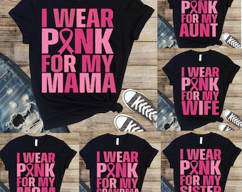 Retro Preppy Wear Pink For My family Png: Breast Cancer Png, Cancer Awareness Png, I Wear Pink for my Mom Png, In October We Wear Pink Png