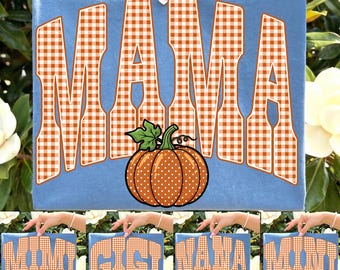 Fall Mama Nana Gigi Mimi  PNG Bundle: Orange Gingham Shirt Design, Pumpkin Season PNG, Retro Family Shirt Design Digital Download