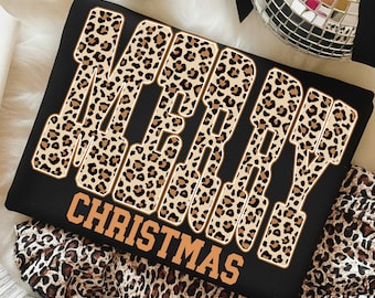 Stampa leopardata Buon Natale PNG: Buon Natale PNG Design digitale, Design di sublimazione per le feste Download digitale