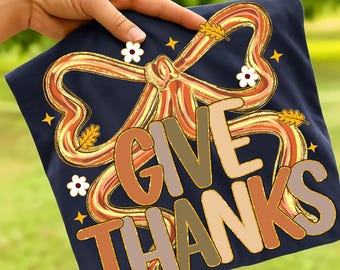 Give Thanks PNG, Thankful Coquette PNG, Fall Coquette PNG, Thanksgiving Png, Fall Png, Brushstroke Png, Fall Colors, Trendy Png, Fall Bow