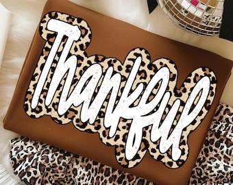 Thankful PNG, Leopard Print Thanksgiving Sublimation Design,  Thanksgiving Shirt Png, Retro Thanksgiving Png, Fall Png Digital Download