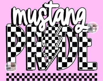 Mustang Pride Png: Checkered Mustangs Png, Retro Mustangs Sublimation Design, Game Day Png, Mustangs Shirt, Mustangs Mascot Digital Download