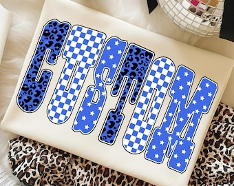 Custom Team Name PNG: Personalized School Spirit Sublimation, Editable Team Shirt PNG, Checkered Star Leopard Letters PNG, Custom Football