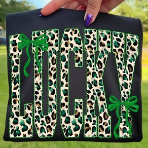 Lucky Leopard Design PNG: Coquette Lucky St Patrick's Day Png, Preppy Coquette lucky Sublimation Digital Download