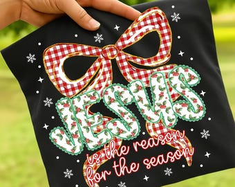 Coquette Floral Christmas Jesus Png, Preppy Christmas Bow Png, Checkered Red Plaid Png, Jesus Is The Reason, Nativity Scene Png