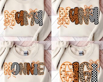 Preppy Halloween Mama Bundle Png: Fall Pumpkin png, Mama Pumpkin Leopard PNG, Leopard Print Patchwork Letters (Digital Download)