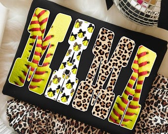 Retro Softball Mama Png: Leopard Softball Mama Design Sublimation, Game Day Sports Mom Shirt Digital Download