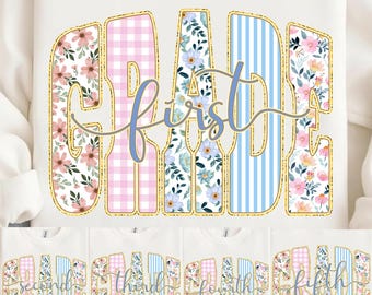 Pacchetto PNG a righe retrò con motivi floreali per la scuola: design floreale boho di tendenza per insegnanti, ideale per la sublimazione, per il ritorno a scuola, dalla scuola materna alla quinta elementare.