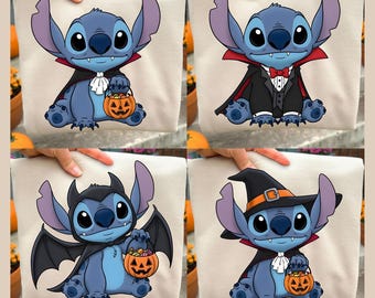 Stitch Halloween png Bundle: Blue Alien Coquette Shirt Png, Cartoon Character Shirt Png, Cute Stitch Halloween Clipart Digital Download