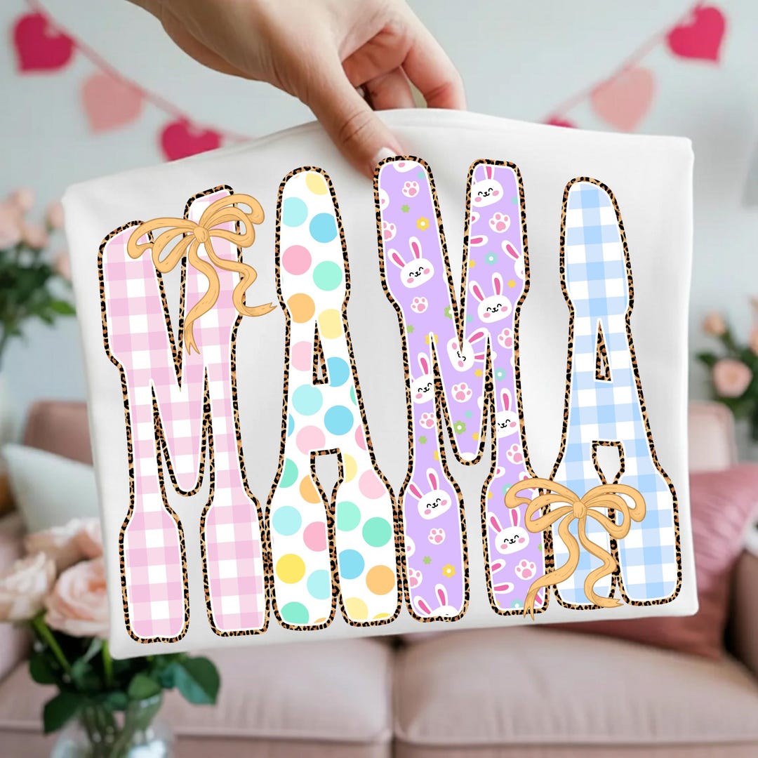 Easter Mama PNG: Checkered Letter Shirt Design, Easter Bunny Png