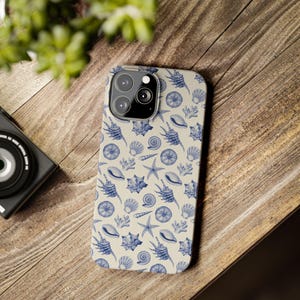 Blue & White Seashells Summer iPhone Case, Amalfi Coast Summer Stamps,Phone Accessories, Beachy Costal Italian, Dolce Vita Mediterranean
