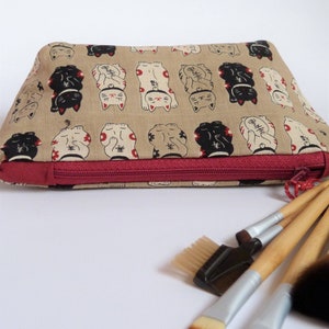 Lucky Cat Design Cosmetics bag with Zip Fastening Closure and Sustainable Bamboo Fabric.