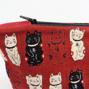 Cat Themed Gifts for Women in Red with Chinese Lucky Cat Waving Paw Print