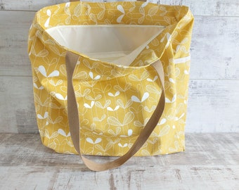 Sunshine Yellow Scandi Beach Bag with Water-Resistant Lining - Perfect for Coastal Adventures!