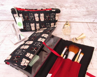 Lucky Cats Make Up Bag in Black Organiser