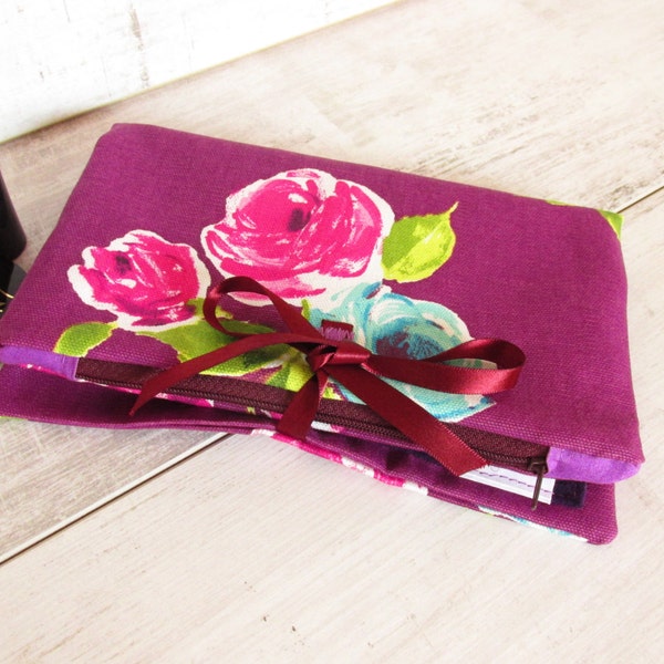 Purple make up bag with floral print is a lovely gift for a friend