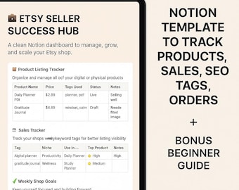 Etsy Seller Notion Template – Success Hub, Sales Tracker (Digital Download)