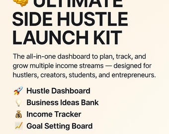 de Planificateur Side Hustle | Revenus notionnels, suivi des dépenses | Tableau de bord Finance d'entreprise | Budget, organisateur de bénéfices