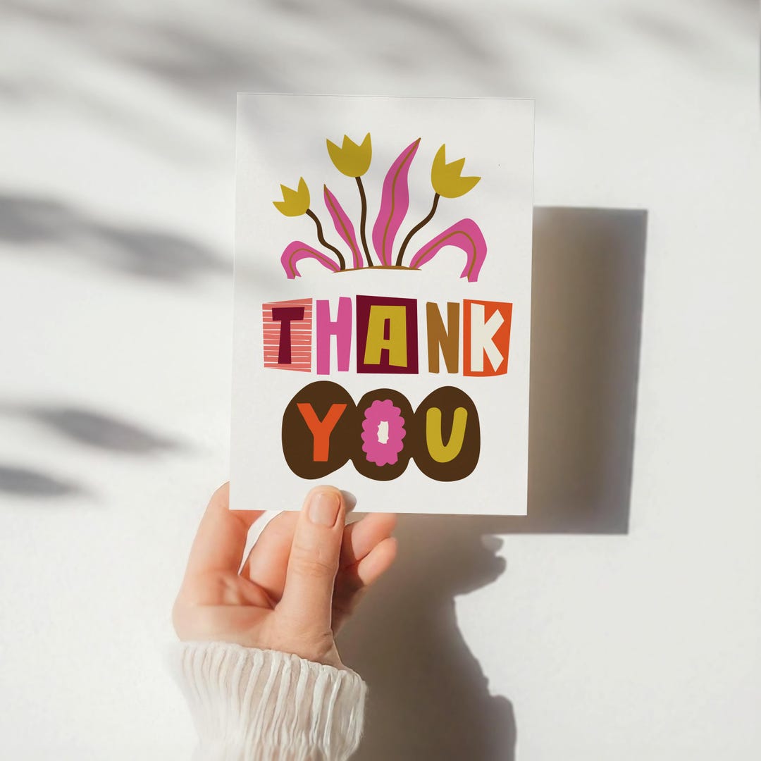 Thank You Printable Card – Retro Floral Digital Greeting, 5x7 Folded - Etsy