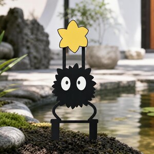 Fluffy Sprite With Star Plant Pot Stake, Whimsical Fuzzy Creature Star Planter Decor, Cute Star‑Holding Fuzzy Character Garden Pot Sign