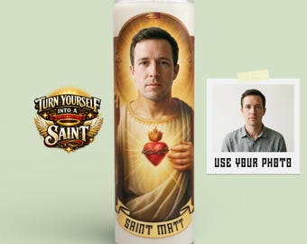 Custom Photo Prayer Candle: Personalized Organic Soy Wax, Funny Gift Candle