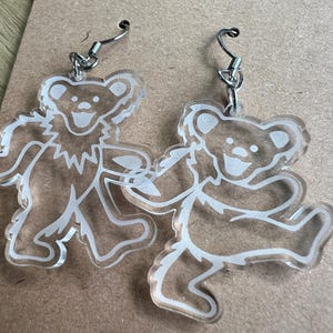 Clear Acrylic Dancing Bear Earrings – Grateful Dead Inspired
