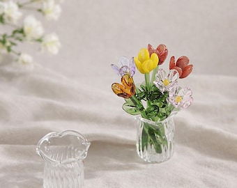 Handblown Glass Birth Flower Bouquet, Personalized Keepsake Vase, Mini Flower Gift, Mother's Day Gift, Gift for Her, Birthday Gift