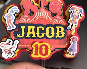Geweldige digitale circustaarttopper – gepersonaliseerde verjaardagsfeestjedecoratie
