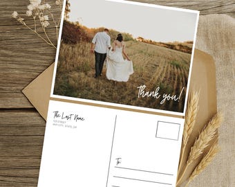 Minimalist Wedding Thank You Postcard Template, Editable Photo Wedding Thank You Card, Printable Wedding Thank You Card Canva Template