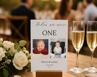 Wedding Table Number Sign Template, Baby Photo Table Numbers of Bride and Groom, Editable Printable Wedding Reception Sign