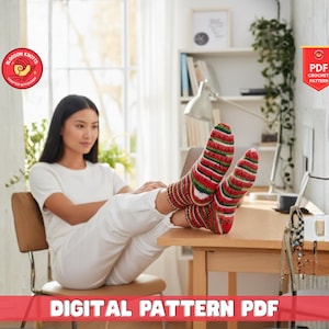 Easy Watermelon Socks Knitting Pattern for Beginners, Fluffy Sock Design, Magic Loop Sock Pattern, Colorwork Cuff, Vanilla Knit Socks