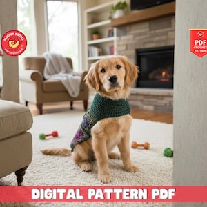 Hippie Dog Sweater Crochet Pattern, Crochet Cat Jacket, Easy Crochet Pet Clothing Pattern, Crochet Dog Hoodie and Accessories Pattern
