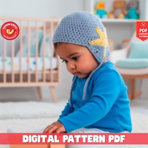 Aviator Hat Knitting Pattern for Baby and Toddler, Knitted Earflap Beanie Pattern, Knit Baby Boy Hat, Infant Winter Cap Pattern