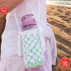 Circle Leaf Crochet Water Bottle Holder Pattern Easy Crochet Drink Carrier for 24 40 Oz Bottles Reusable Cup Sleeve for Gifts and Markets