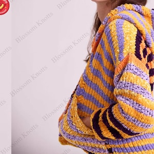 Chunky Knit Sweater Pattern for Women Striped Pullover Beginner Friendly Knitting Pattern Oversized Sweater DIY Knit Jumper Design