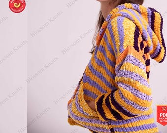 Chunky Knit Sweater Pattern for Women Striped Pullover Beginner