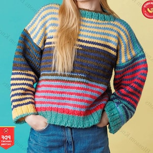 Playtime Sweater Kids Easy Chunky Knitting Pattern for Toddler Pullover Knit Design, Simple Top Down Sweater Knitting Pattern for Kids