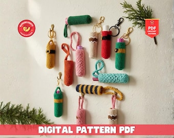 Häkeln Sie 6 verschiedene Lippenbalsam-Halter-Muster für Chapstick Schlüsselbund Fall, Lipgloss-Halter-Häkeln-Design, Lippenstift-gemütliches DIY Geschenk-Make-up
