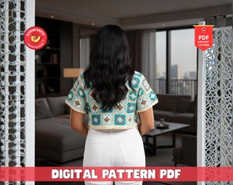Crochet Granny Square Cardigan Pattern, Cropped Sweater Jacket (PDF Pattern)