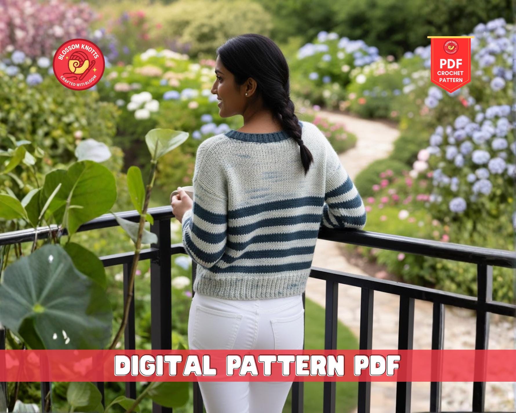 Striped Raglan Jumper Knitting Pattern, Beginner Friendly (digital ...