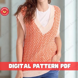 Chunky Knit Sweater Vest Pattern for Women, Easy Knitting Pattern for Advanced Beginners, Sleeveless Knit Vest, V Neck Knit Vest Design