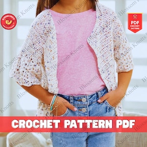 Children&#39;s Crochet Cardigan Pattern for Girls Kids Chunky Sweater with Pockets Easy Beginner Friendly Toddler Crochet Cardigan Design
